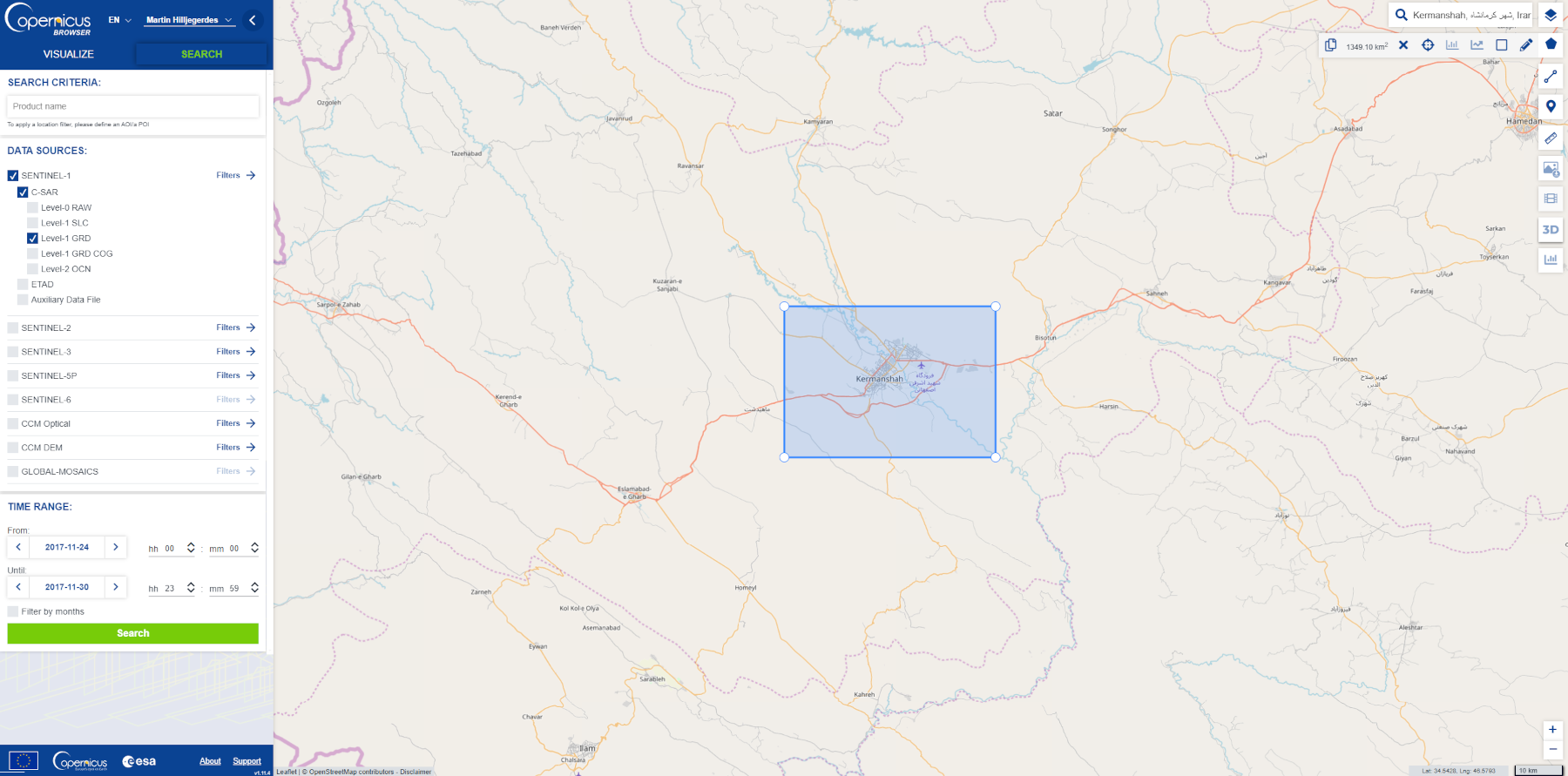 Figure 1: Copernicus Data Space Ecosystem search panel