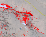 Satellite-detected areas of flood waters in the Wasit Governorate in eastern Ira