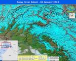 Snow Cover Extent on 2 January 2013 monitored using MODIS data.