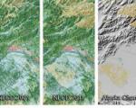 Three panels from the National Land Cover Database depicting land cover change in the vicinity of Fairbanks, Alaska, from 2001 to 2011