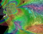Synthetic aperature radar patterns of seismic deformations associated with a model earthquake on the San Francisco section of the San Andreas Fault. 