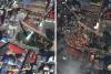Dharahara tower in Kathmandu before and after the earthquake (Image: DigitalGlobe) 
