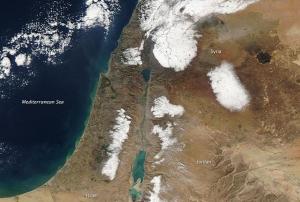 Satellite image shows the snow storm over the Gaza strip that caused floodings