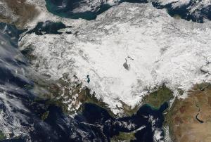 Satellite image of snow in Turkey (NASA/MODIS)