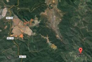 On 5 November 2015 a dam collapsed near Bento Rodrigues, spilling liquid waste into the city (Image:Google).  