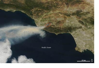 The red lines indicate areas where MODIS detected fires.