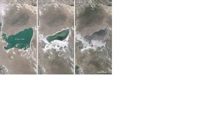 Xinkai Lake on the Mongolian Plateau in 2001,2004 and 2006 (Image: NASA)