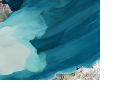 Satellite image of oil from the Shahid Bagheri wreck mixing with sediment washed into the Khuran strait after rainfall